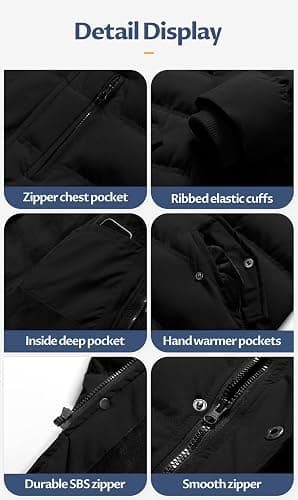 CREATMO US Men's Long Winter Coat Waterproof Thicken Warm Parka Quilted Insulated Puffer Jacket with Removable Hood thumbnail 7