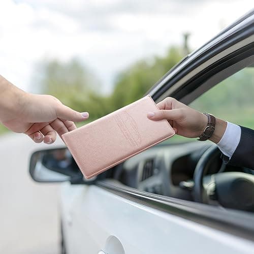 JUSTTOP 1Pack Car Registration and Insurance Holder,Car Document Holder for Cards License with Magnetic Shut,Vehicle Glove Box Car Organizer for Documents, Cards, License(Pink) thumbnail 6