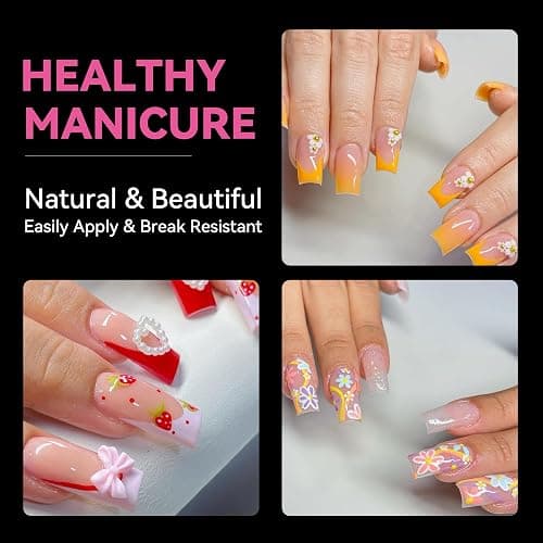 UNA GELLA No C Curve Medium Square Nail Tips 504 Pcs Half Cover Square Gel Nail Tips Pre-file Half Matte Straight Nails Tips Clear Fake Nails For Nail Extension Home DIY Salon with Box thumbnail 2