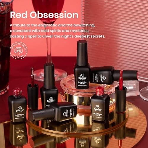 Beetles Red Gel Polish Set - 6 Colors Burgundy Red Gel Nail Polish Popular Shimmer Red-Obsession Collection Nails Art Design Soak Off Uv LED Nail Kit Minicure DIY Home Christmas Nails Set thumbnail 2