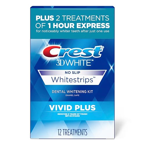 Crest 3DWhitestrips Vivid Plus Whitestrips 3D White, 10 Treatments + 1 Hour Express 2 Treatments Teeth Whitening Kit, 8 Levels Whiter, Crest Teeth Whitening Strips thumbnail 5