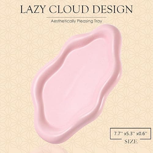 CCINPPY Ceramic Jewelry Tray Trinket Dish, Decorative Cloud Vanity Key Tray for Women, Ring Holder Dish, Cute Jewelry Plate Bowl Room Decor Aesthetic, Pink, Medium thumbnail 2