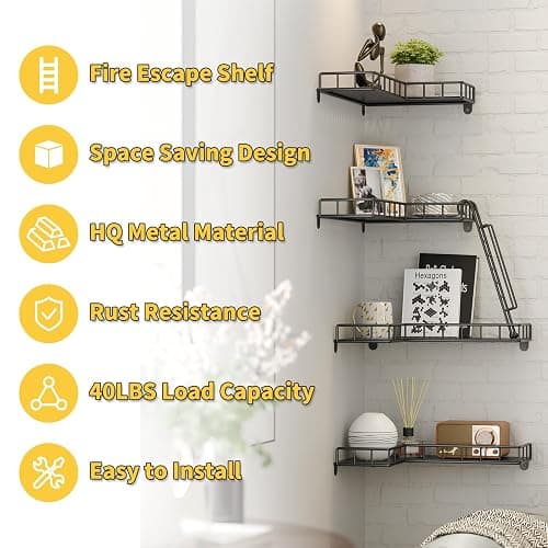 Big Lighting Deals Fire Escape Wall Shelf, Metal Figure Display Shelf, 4 Tier Unique Floating Shelves for Wall Corner, New York Decorative Shelves for Bathroom & Living Room & Home Décor (Black) thumbnail 4
