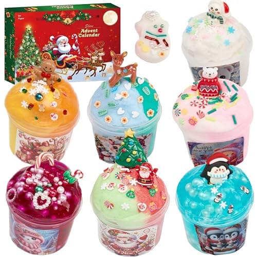 Christmas Slime 7 Pack,Christmas Stocking Stuffers - Butter Clear Slime Party Favor for Girls & Boys Candy Filling Toy,DIY Cloud Slime Kit for Kids Xmas Gifts for 4 5 6 7 8 9 10 Years Old - Image 1