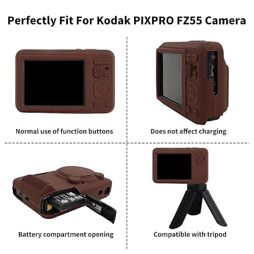 Rieibi Silicone Case for Kodak PIXPRO FZ55 Case, Accessories for Kodak PIXPRO FZ55 Camera Case with 2 Pcs Screen Protectors, Detachable Lens Cover for PIXPRO FZ55 Camera,Coffee thumbnail 2