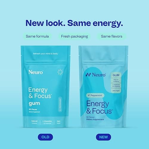 Neuro Energy & Focus Gum - Caffeine Gum with 40mg Natural Caffeine & L-Theanine - Nootropic Energy Supplement with B Vitamins - Sugar Free, Vegan - Peppermint, 90ct thumbnail 2