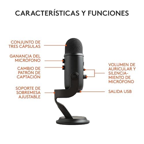 Logitech for Creators Blue Yeti Micrófono USB para Grabación, Streaming, Gaming, Podcasting en PC y Mac, Micro de Condensador para Ordenador, Soporte Ajustable, Plug&Play - Negro thumbnail 7