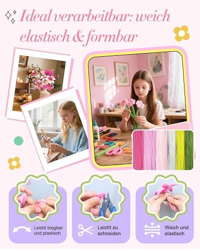 Pfeifenreiniger Blumen Set, 500 Stück Pfeifenputzer zum Basteln Blumen, Kinder Basteln Geschenk Mädchen 6 7 8 9 10 12+ Jahr und Erwachsene, zum Geburtstag Weihnachtsdeko thumbnail 5