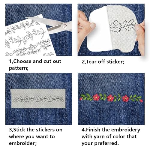 BENECREAT 4 Style 27Pcs Flower Border Water Soluble Hand Sewing Stabilizers, Long Rattan Flowers Tear Away Water Soluble Embroidery Patterns for Carves, Shirts, Coats, Bags, Towels thumbnail 3