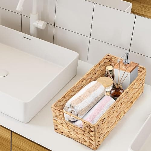 LotFancy Bathroom Basket, 2 Pack Water Hyacinth Toilet Paper Basket, Hand Woven Back of Toilet Organizer for Toilet Tank Top Countertop, Wicker Baskets for Shelves thumbnail 6