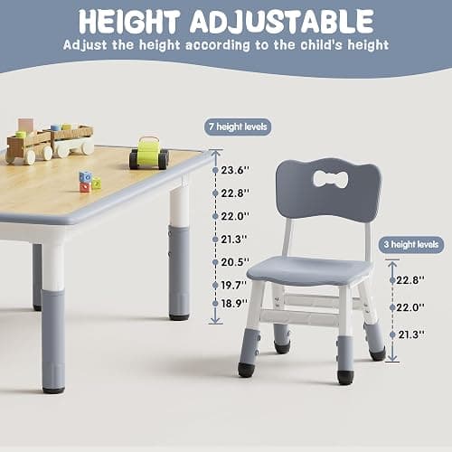 Brelley Kids Table and 6 Chairs Set, Height Adjustable Toddler Desk and Chair Set, Graffiti Desktop, Classroom/Daycare/Home, Children Multi-Activity Table for Ages 2-8 thumbnail 3