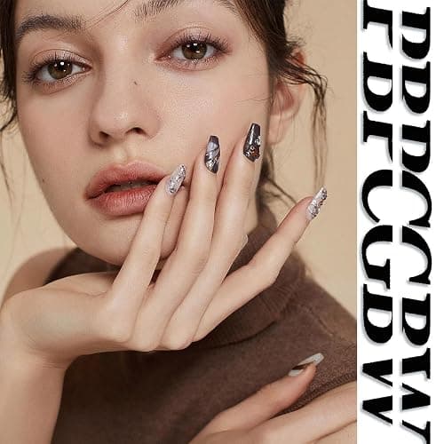 24Pcs White French Tip Press on Nails Medium Almond Hibiscus Fake Nails Beach False Nails 3D Flower Starfish Pearl Gems Designs Full Cover Summer Stick on Nails for Women Acrylic Nail Decorations thumbnail 6