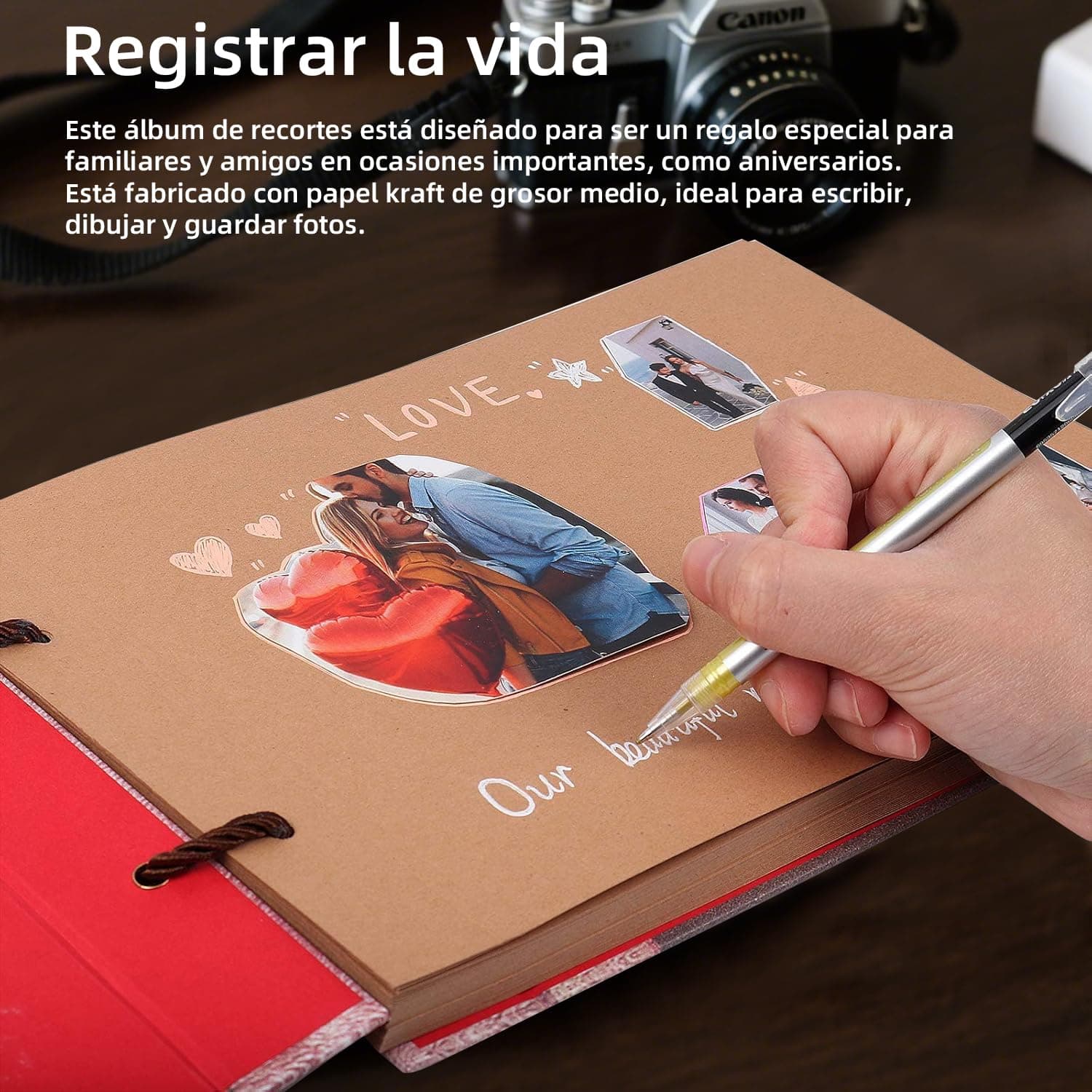 Album de Fotos Nuestro Libro de Aventuras–DIY Scrapbook Kit Hecho a Mano,80 Páginas Expandible para Parejas,Regalo de Aniversario,Novios,Bodas o Familias (Incluye Adhesivos y Decoraciones) (Estilo Ⅰ) thumbnail 2