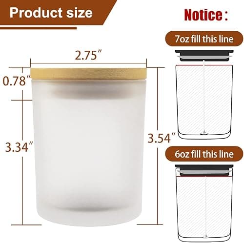 CONNOO 15 Pack 7 OZ Frosted Empty Candle Jars with Bamboo Lids and Sticky Labels for Making Candles - Thick Glass Candle Jars in Bulk with Lids. Dishwasher Safe. thumbnail 2