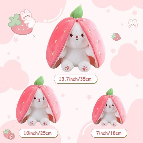 MIAODAM Bunny Stuffed Animal Reversible Cuddle Bunny Stuffed,Christmas Strawberry Bunny Transformed Rabbit Plush Zipper,Turns Into Ears Bunnies Plushies Toy Cute Stuffy Doll Easter Girlfriend Gift thumbnail 5
