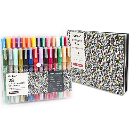 Grabie Acrylic Paint Pens Markers, 28 Colors, 0.7 mm, Extra Fine Tip Drawing Markers, Premium Paint Pens for Painting on Various Surface, Art Supplies, Set of 28 thumbnail 4