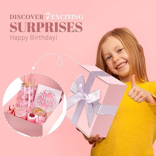 ONIYEA Birthday Gift for Teen Girls, 7 Cute Gifts with Tasks, Happy Birthday Gift Ideas,Trendy Preppy Stuff for Teen Girls, Christmas, Cute Daisy Aesthetic Glass Cups Tumbler Gifts Set 7pcs (Pink) thumbnail 2