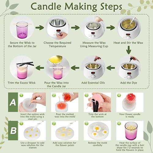 ZEROMX Candle Making Kit for Adults Beginners – 1200g Soy Wax, Digital Wax Melting Pot, Floral Candle Molds, Gift Boxes, Premium Candle Making Supplies, Complete DIY Set, Christmas Craft Gifts thumbnail 7