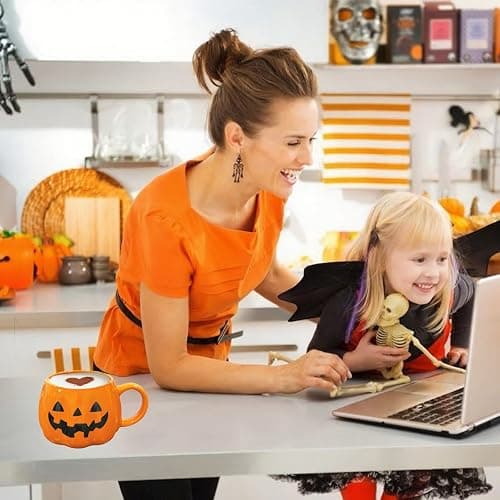 HS&ROXIN Halloween Mug Novelty Pumpkin Mug 3D Cute Ceramic Cup Halloween Coffee Cup Spooky Fall Decor and Christmas Birthdays Perfect Gifts for Kids and Adults Men Women (Orange) thumbnail 7