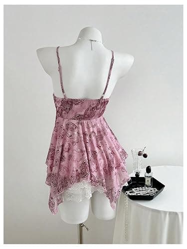 Verdusa Women's Y2K Lace Sequin Ruffle Peplum Babydoll Tops | Floral Print, Summer Outfits, Vacation Essentials, Peplum Tops, Cute Shirts, Going Out Tops thumbnail 2