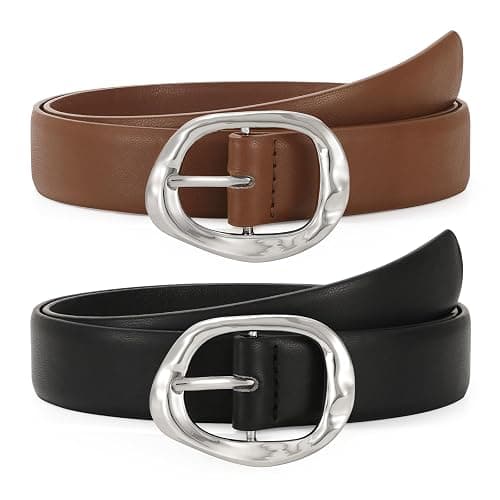 TRIWORKS 2 Pack Leather Belts for Women Fashion Waist Belt with Liquid Shapes Women Belt for Jeans Pants Dresses - Image 1
