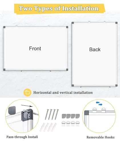 AMUSIGHT Double-Sided Magnetic Whiteboard, 24" x 18" Dry Erase Board Aluminum Frame for Wall, White Board Marker Board for Kitchen, Memo, School, Home, Office thumbnail 3
