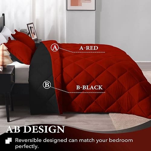 downluxe Queen Comforter Set - Red and Black Queen Comforter - Soft Bedding Sets for All Seasons - 3 Pieces - 1 Comforter (88"x92") and 2 Pillow Shams (20"x26") thumbnail 4