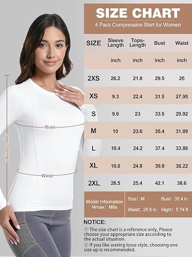 CL convallaria 4 Pack Women's Compression Shirt Cool Dry Long Short Sleeve Workout Athletic Tops for Yoga Gym Running thumbnail 6