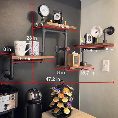 WFDERAN Industrial Rustic 4 Teir Ladder Wall Mounted Pipe Shelf,Home DIY Decor Storage Shelves,Vintage Display Shelving,Metal and Wood Bookshelf thumbnail 2