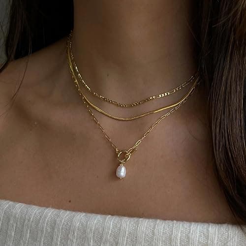 Amicon Gold/Silver Layered Necklaces for Women,Dainty 14k Gold Plated Stackable Choker Necklaces for Women,Trendy Layering Coin Chain Pendant Jewelry Set Gifts thumbnail 2