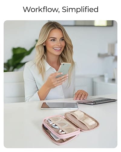 BAGSMART Electronics Organizer Travel Case, Cord Storage for Chargers Cables Phones, Compact Tech Accessories Pouch, Pink thumbnail 2