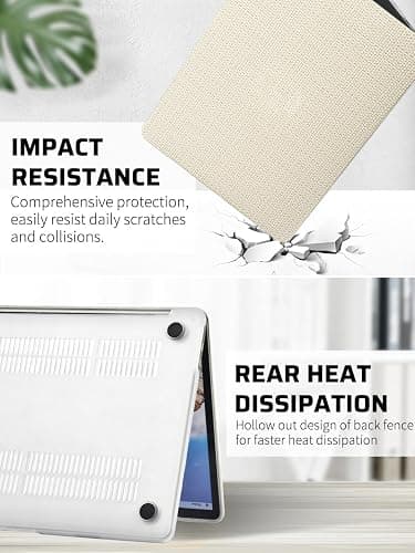 Seorsok Compatible with MacBook Air 13 Inch Case2022 2021 2020 2019 2018 Release A1932 A2179 M1 A2337 Touch ID,Woven Fabric Textured Elegant Leather Plastic Hard Shell Case with Keyboard Cover,Beige thumbnail 4