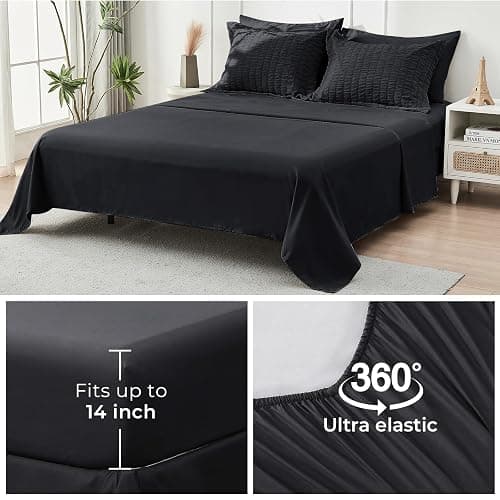 HYMOKEGE Black Full Size Comforter Sets Seersucker 7 Pieces, All Season Luxury Bed in a Bag for Bedroom, Bedding Set with Comforters, Sheets, Pillowcases & Shams thumbnail 7