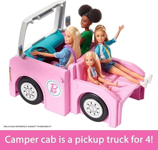 Barbie Camper, Doll Playset with 50 Accessories, Transforms into Truck, Boat & House, Includes Pool, 3-in-1 Dream Camper (Amazon Exclusive) thumbnail 3