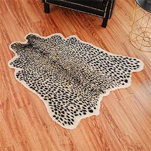 Leopard Print Rug,Faux Cowhide,Artificial Carpet,Simulation Cowhide, Leopard, Tiger, Zebra, Cow Hide Mat Animal Print Area Rug Hide Faux Carpet (A) / 40x37inch,3.3x3.1ft thumbnail 4