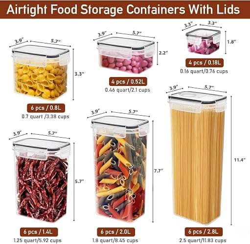 JUJOJB 64 PCS Airtight Food Storage Containers With Lids BPA Free,6 Pack With Pouring Spout Cereal Containers Storage for Kitchen Pantry Organization and Storage,Dishwasher safe,Labels Marker thumbnail 2