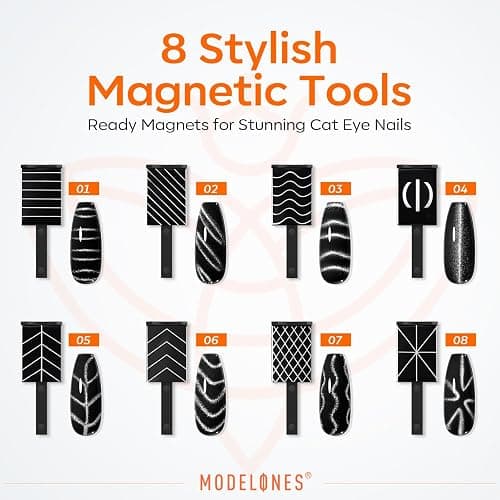 modelones Cat Eye Magnetic for Nails,15PCS Cateye Rose Gel Nail Polish Magnet Tools Powerful Set Wand Magnet Valentine's Love-heart Nail Polish Square Round Magnet Stick Diverse Glassy Cateye Effect thumbnail 9