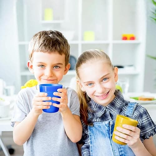 Muulaii Set of 12 Kids Plastic Cups- 8 oz Children Drinking Cups Reusable Unbreakable Plastic Stackable Water Tumblers for Kids & Toddlers Bright Colored- Dishwasher and Microwave Safe thumbnail 2