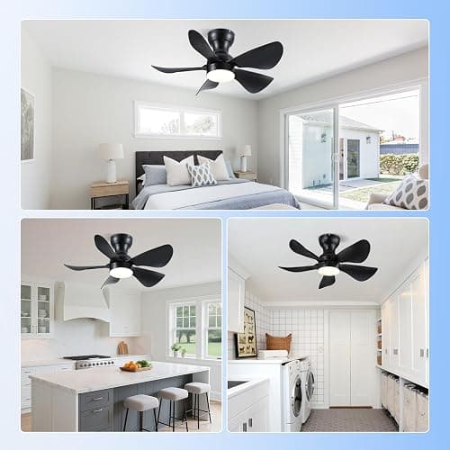 Kviflon 30" Black Small Low Profile Ceiling Fans with Light Remote Control | Flush Mount, 5 Propeller Reversible Blades, Quiet Motor, 3 CCT Dimmable, 18W LED Lights, 6 Speeds for Kids Room/Bedroom thumbnail 8