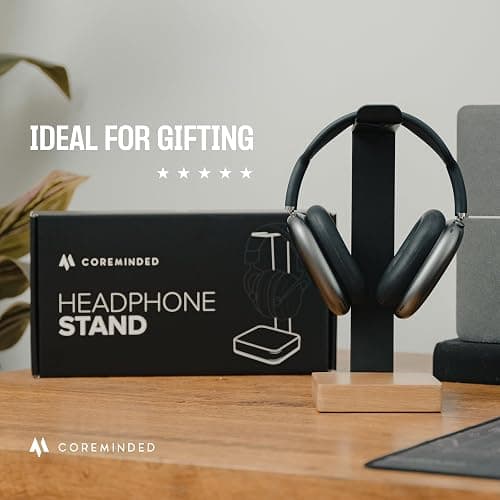 COREMINDED Universal Headphone Stand for Desk, Solid Wood Gaming Headset Stand, Heavy Duty Wooden Headphones Holder, Compatible with Airpods Max and More thumbnail 2