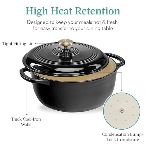 Best Choice Products 6 Quart Enamel Cast-Iron Round Dutch Oven, Family Style Heavy-Duty Pre-Seasoned Cookware for Home, Kitchen, Dining Room, Oven Safe w/Lid, Dual Handles - Black Licorice thumbnail 6