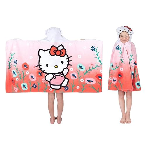 Hello Kitty Bath/Pool/Beach Soft Cotton Terry Hooded Towel Wrap, 24 in x 50 in, By Franco Kids - Image 1