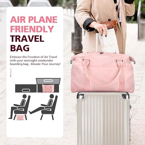 TOPBAG Travel Duffle Bag, Waterproof Weekender Carry On Tote Bags for Women, Sport Gym Bag for Men, Hospital Bag for Labor and Delivery, Overnight Luggage Bag with Trolley Sleeve Coral Pink thumbnail 3