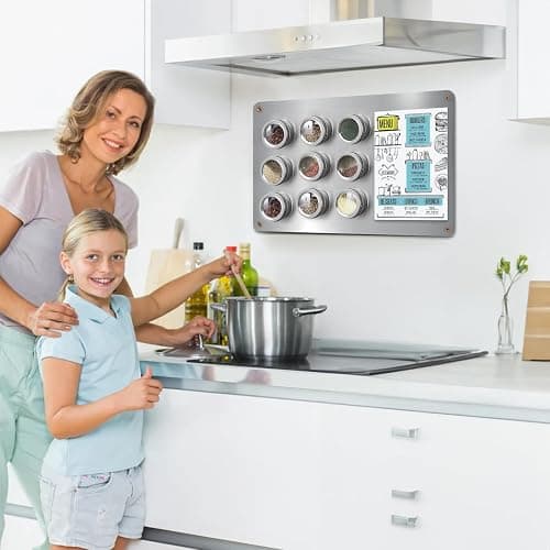 Bekith 2 Pack Stainless Steel Magnetic Board, 17.1" x 11.8" Magnet Bulletin Board to Display Magnetic Letters Numbers, Notes, Poetry, Photos, Spice Jars, Suitable for Wall, Refrigerator, Cabinet thumbnail 7