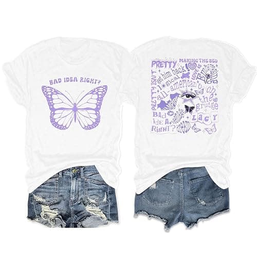 Bad Idea Right Shirts Women Butterfly Shirts Vintage Album Tshirts Music Merch Tee Concert Tour T-shirt - Image 1