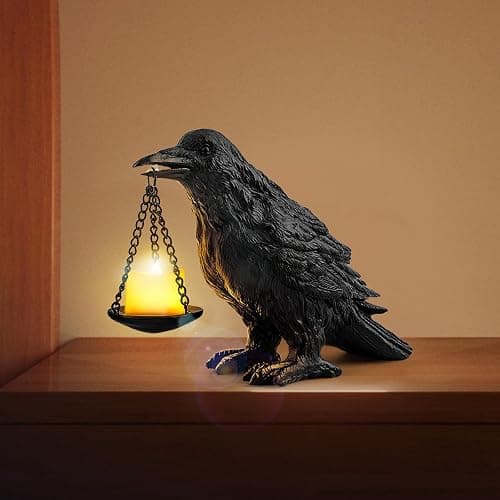 Gothic Home Decor Fake Crow Light Holder Halloween Decorations Indoor Raven Lamp Tealight Candle Holder Resin Statue Black - Image 1