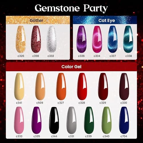 Beetles Cat Eye Gel Nail Polish Set, 20 Colors Magnetic Gel Polish Red Purple Blue Color Polish Set with Double-ended Pen and Magnet, Base&Top Coat, Manicured Soak Off UV Spring Gifts for Women - 5-20 Colors Gemstone Party thumbnail 2