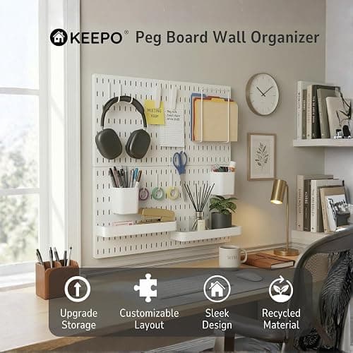 Keepo Pegboard Combination Kit, Pegboards and Accessories Modular Hanging for Wall Organizer, Crafts Organization, Ornaments Display, Nursery Storage, Peg Board (White, 22″×22″) thumbnail 2
