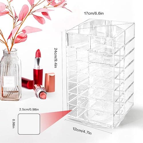 FODIENS Acrylic Lipstick Tower, Rotating Lipstick Organizer with 53 Slots | 360-Degree Rotating Makeup Cosmetic Lipstick Holder, Clear Spinning Lipgloss Storage Display Stand thumbnail 3