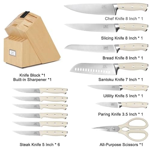 WANGMAZI Premium Knife Set,High Carbon Stainless Steel Forged,Sharp Knives Set for Kitchen,Triple-rivet Ergonomic Handle,Hundreds of Years of Masterful Craftsmanship(Ivory,15PCS) thumbnail 3